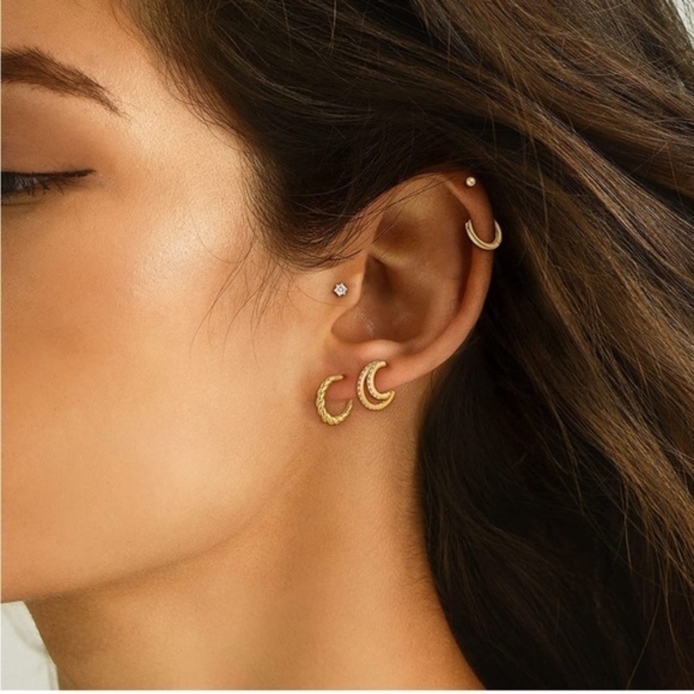 Gold 14k Gold Plated CZ Hoop Stud 5 pairs Earring Set